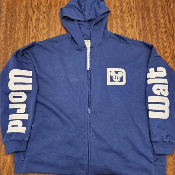 Disney Blue and White Zip Up Sweater with Logo